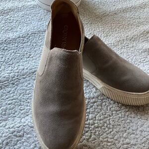 Crown Vintage Marlenna Taupe Suede with White Platform Slip-On Sneakers -Size 9